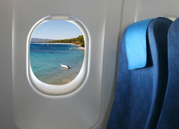 Asiento y ventana del avión — Foto de Stock