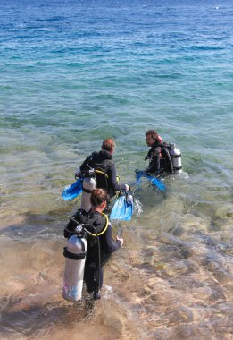 dalgıçlar denize girmek.