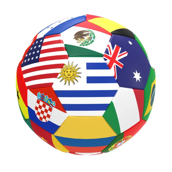 3D render of football and flags representing all countries participating in football world cup in Brazil in 2014 — Stock Photo, Image