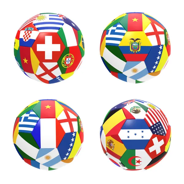 Representación 3D de 4 balones de fútbol — Foto de Stock