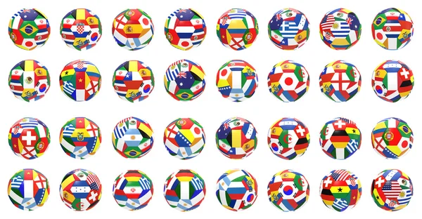 32 ballons de football représentant les participants à la coupe du monde au Brésil en 2014 — Photo