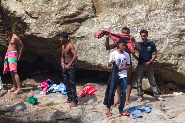 Local men having fun at Ravana falls — Stock Photo, Image