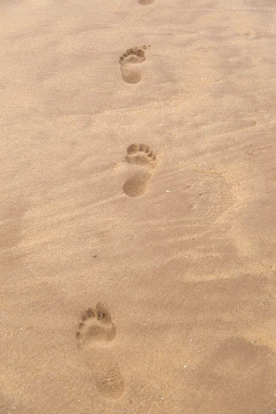 Отпечатки босых ног на песчаном пляже — стоковое фото