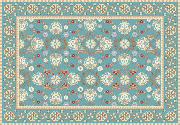 Blue Oriental Floral Carpet Design