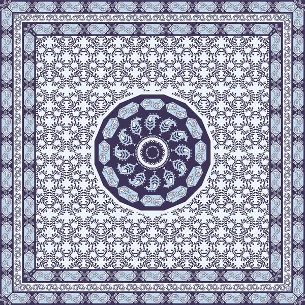 Blauwe bandana sjaal met traditionele boteh patroon — Stockvector