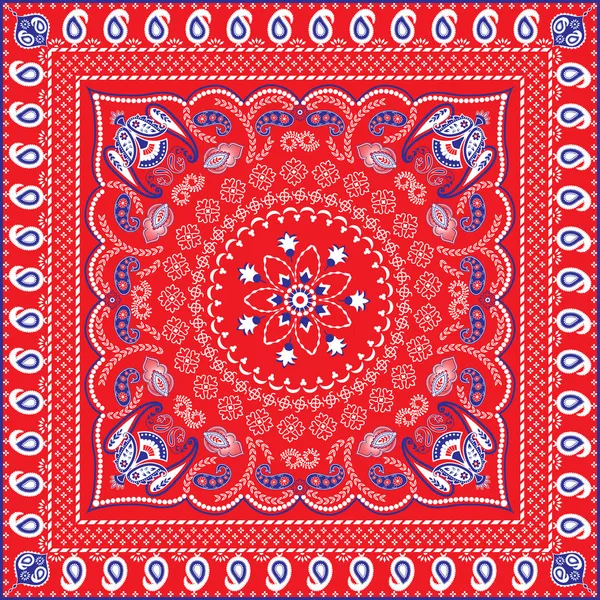 Red, Blue & White Retro Patterned Bandana or Head Scarf — Stock Vector