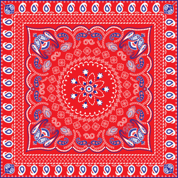 Red, Blue & White Retro Patterned Bandana or Head Scarf