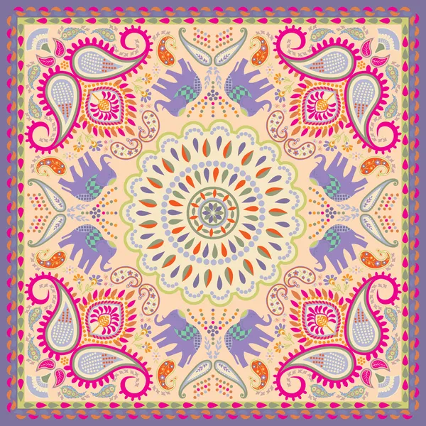 Bandana oder Schal mit Elefant und floralem Motiv — Stockvektor