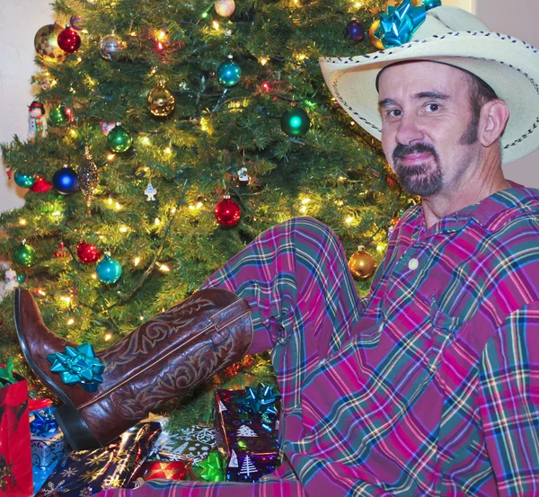 En ny cowboy hatt och stövlar till jul — Stockfoto