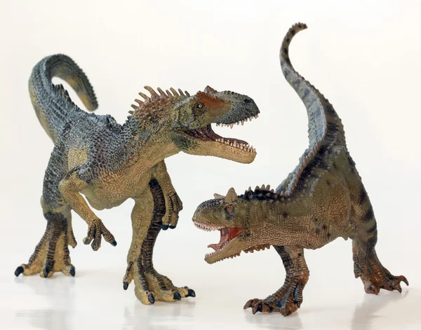 Μια μάχη ανάμεσα σε ένα carnotaurus και ένα Αλλόσαυρος — Φωτογραφία Αρχείου