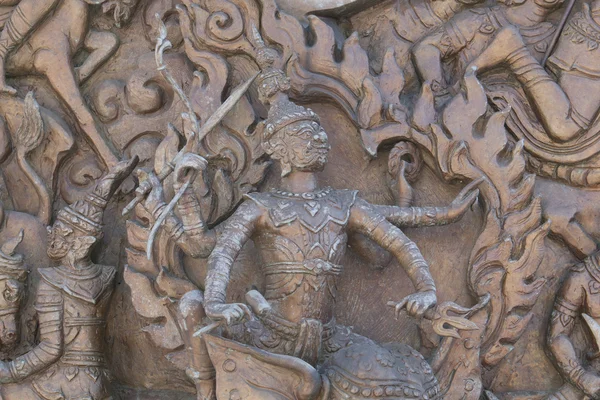 An ancient mural wood carving from Thailand. — Stock Photo, Image