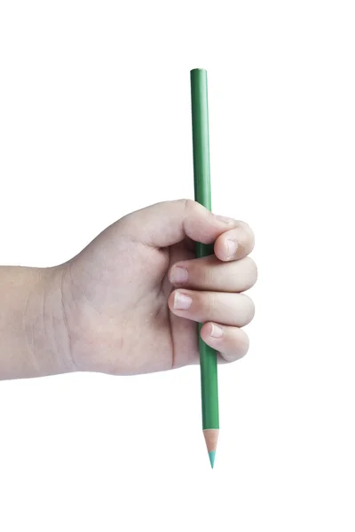 Hand with green pencil — Stock Photo, Image