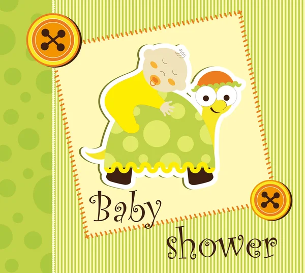 Baby shower card - baby sleep on a turtle — Stock Vector