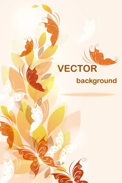 Autumn background with color leaves and butterflies — Stock Vector