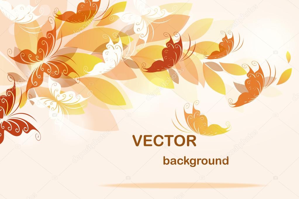 Autumn background with color leaves and butterflies