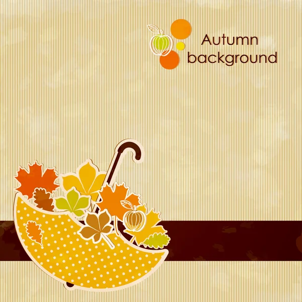 Autumn background with colored leaves and umbrella — Stock Vector