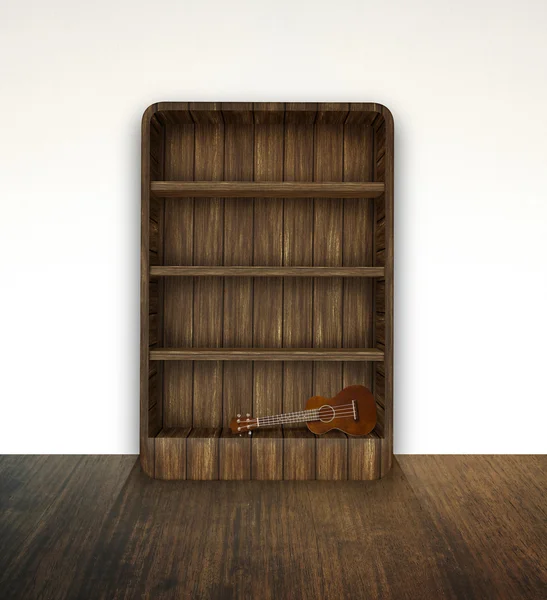 Bokhylla med ukulele — Stockfoto