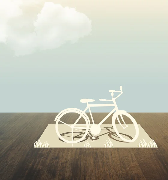Kerékpár papír vágott fa tábla — Stock Fotó