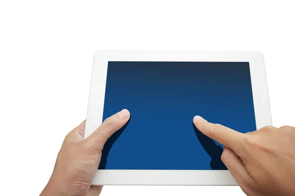 Χέρι που κρατά ένα pc touchpad, απομονωμένα σε λευκό — Φωτογραφία Αρχείου