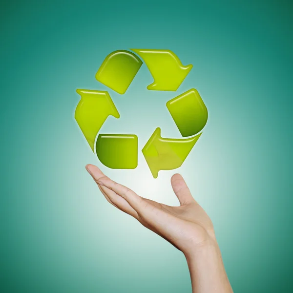 Ikona ruky recyklaci světě — Stock fotografie