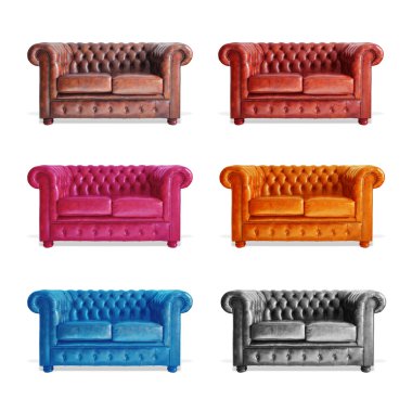 Beyaz arka plan üzerinde izole renkli deri koltuk.