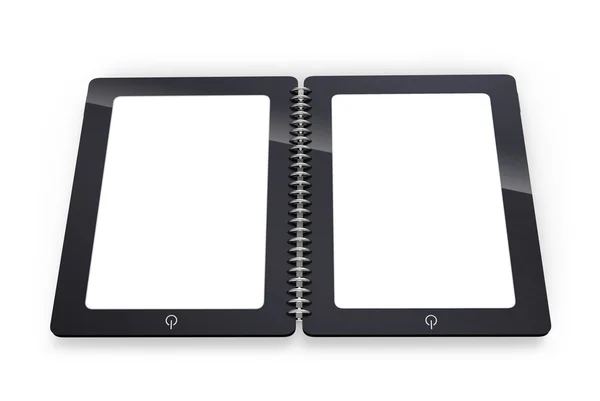 Tablet creativo aprire lo stesso libro con schermo vuoto — Foto Stock