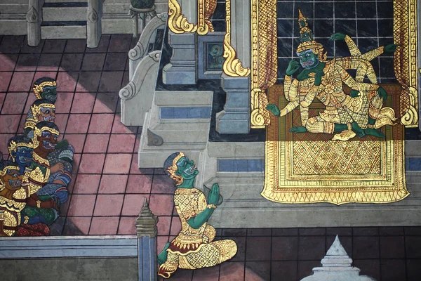 Peinture d'art thaï sur le mur — Photo