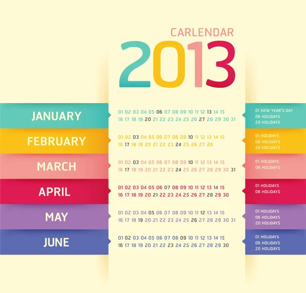 Calendrier 2013 moderne couleur douce, vecteur — Image vectorielle