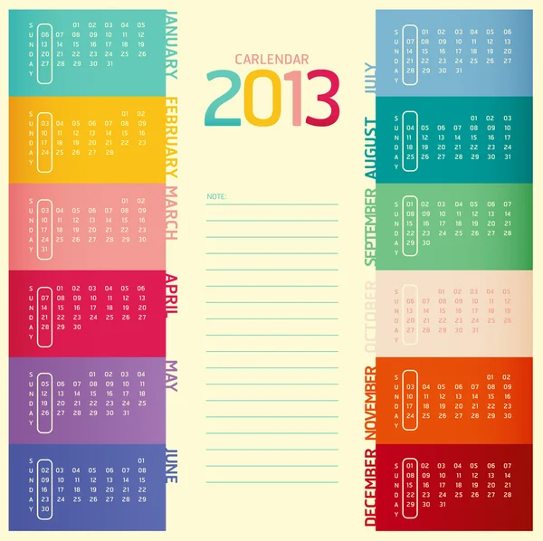 Calendario 2013 moderno colore tenero, vettore — Vettoriale Stock