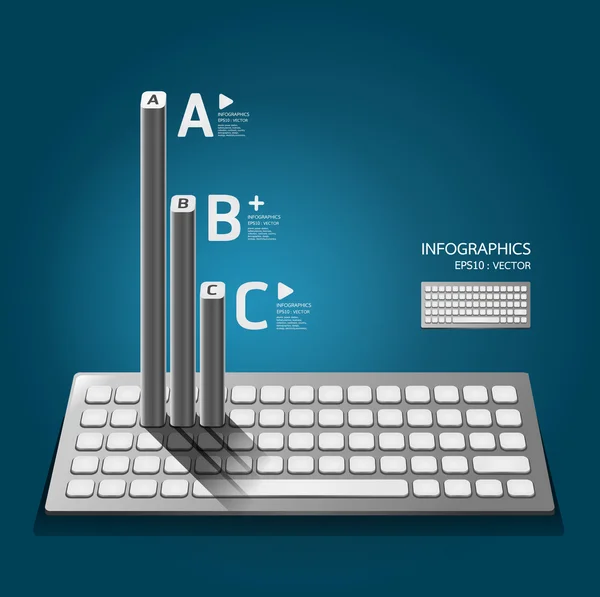 Modern keyboard infographics education / numbered banners / hor — Stock Vector