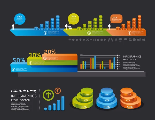 Conjunto de infográficos e vetor de gráficos de informação — Vetor de Stock