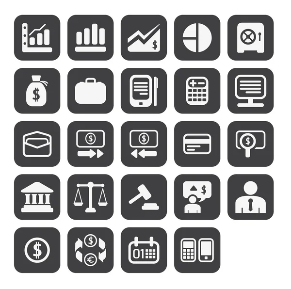 Finance and business icon set in black color button frame — Stockfoto