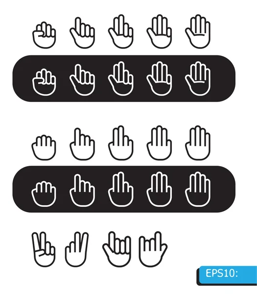 Hand icon set black and white line — Stockfoto