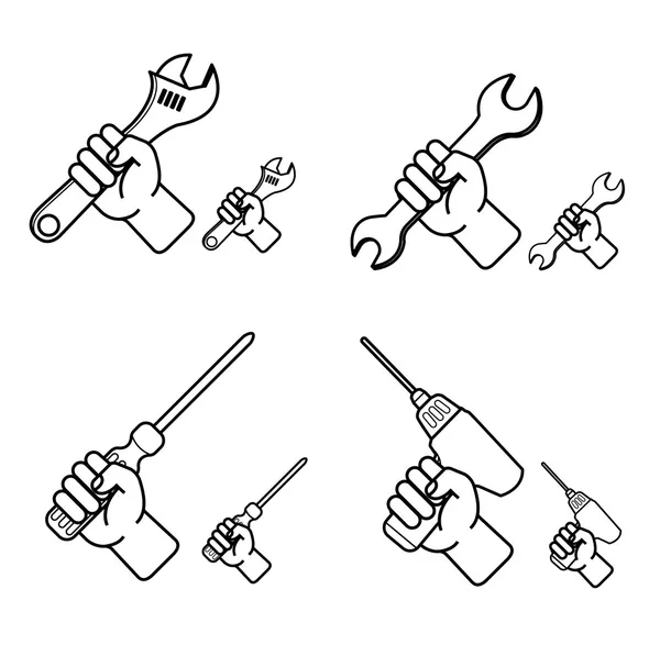 Hand tools icon set white background — Stockfoto