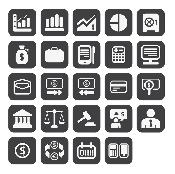 Finance and business icon set in black color button frame — 스톡 사진