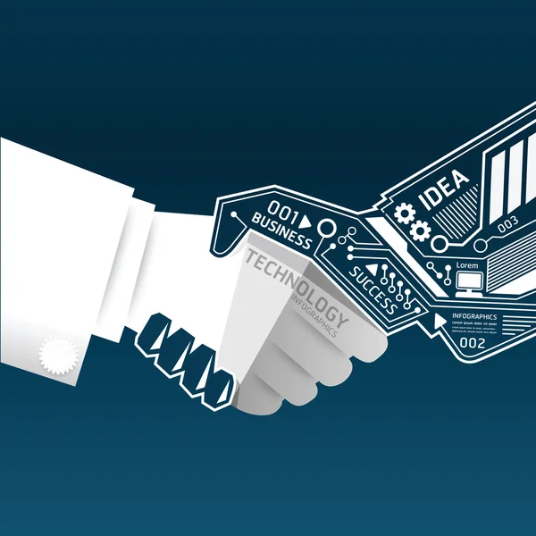 Creative handshake abstract circuit technology infographic — Stock Vector