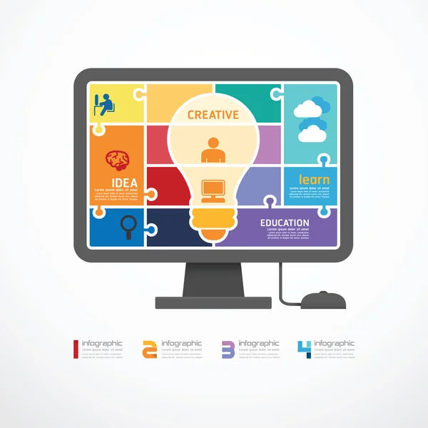 Infografía plantilla ordenador rompecabezas banner — Archivo Imágenes Vectoriales