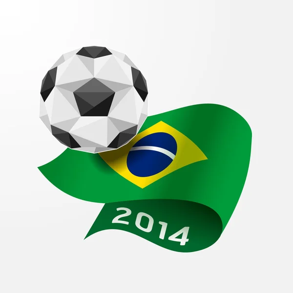 Μπάλα ποδοσφαίρου γεωμετρικά στη σημαία της Βραζιλίας το 2014. — Διανυσματικό Αρχείο