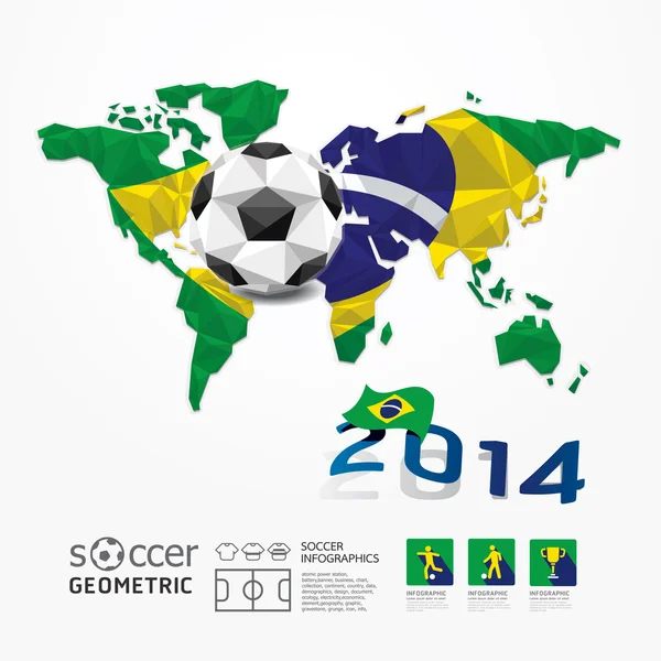 サッカー ブラジルの国旗を地図上 — ストックベクタ