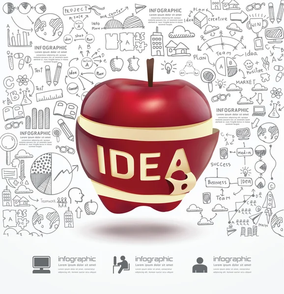 Infographic apple doodles linje — Stock vektor