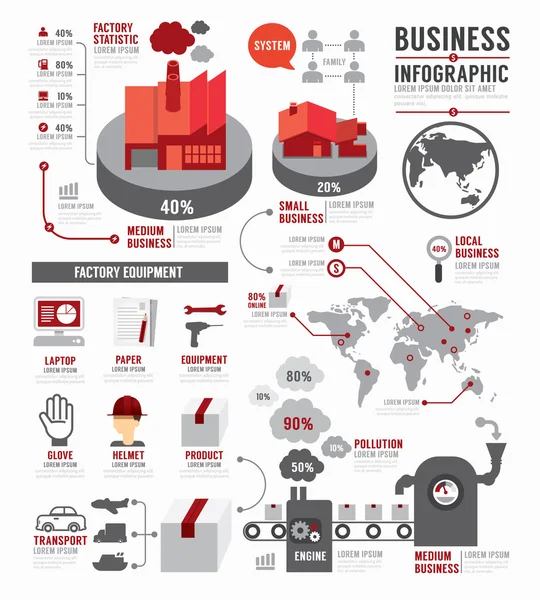 Infográfico Design de modelo de fábrica de negócios — Vetor de Stock