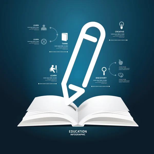 Diagram buku Kertas kreatif memotong pensil gaya infografis sementara - Stok Vektor