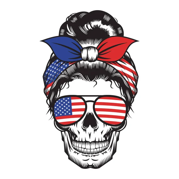 Skull Mom Usa Headband America Ontwerp Witte Achtergrond Halloween Hoofdlogo — Stockvector
