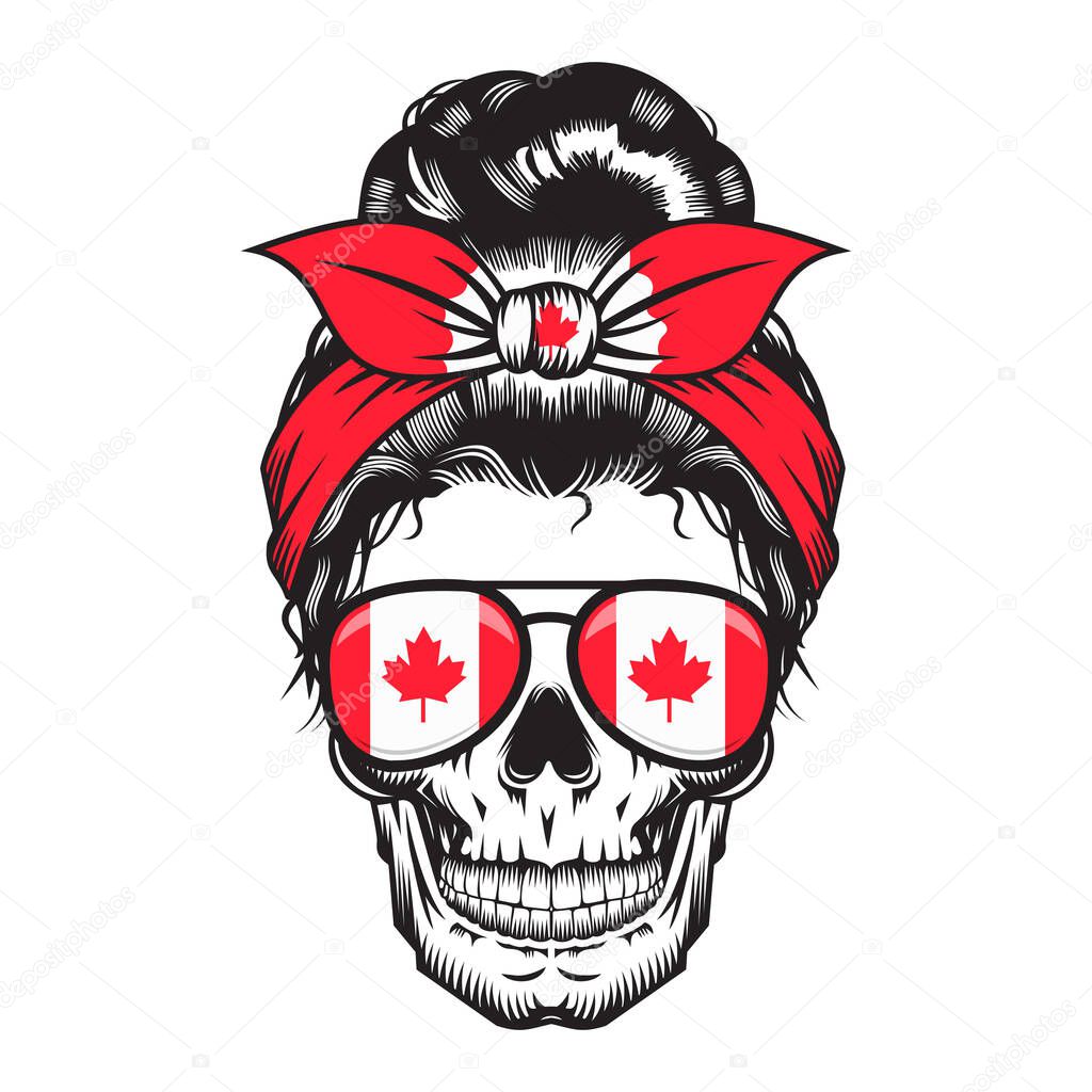 Skull Canadian Mom. Headband Canada design on white background. Halloween. skull head logos or icons. vector illustration.