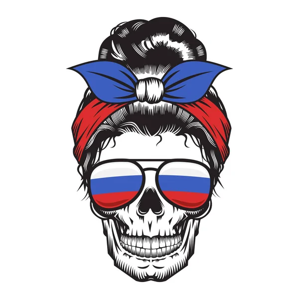 Skull Mom Russia Headband Design Vit Bakgrund Halloween Huvudlogotyper Eller — Stock vektor