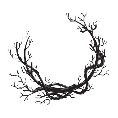 Branches tree roots frame woodcut vintage Line art. clip art vector illustration clipart