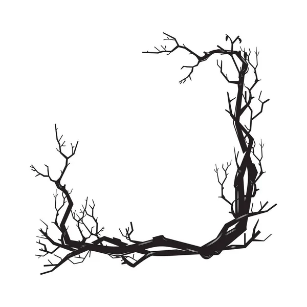 Ramas Árbol Raíces Marco Xilografía Vintage Line Art Clip Ilustración — Vector de stock