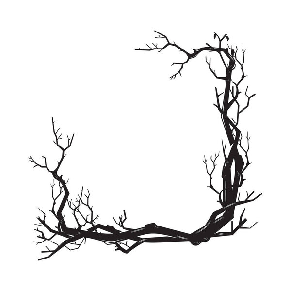 Branches tree roots frame woodcut vintage Line art. clip art vector illustration