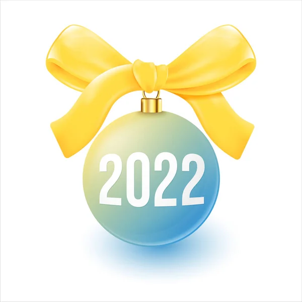 Weihnachtskugel 2022 Mit Gelber Schleife Vektorillustration — Stockvektor