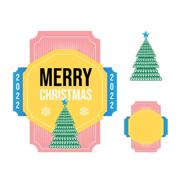 Logotipos Iconos Arte Christmas Tree Line Con Etiqueta Ilustración Vectorial — Archivo Imágenes Vectoriales